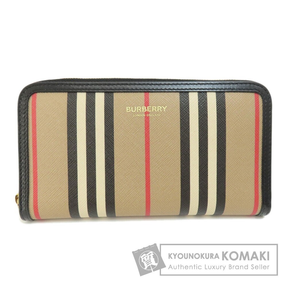 Burberry Striped Zip Around Long Wallet Leather